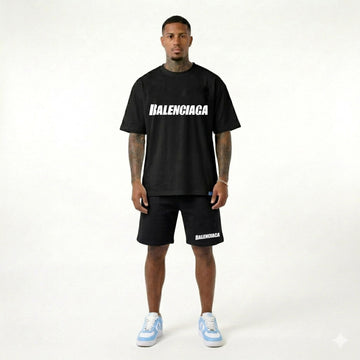 Compleu Bărbați Minimal Negru – Tricou Oversized și Pantaloni Scurți