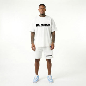 Compleu Bărbați Minimal Alb – Tricou Oversized și Pantaloni Scurți