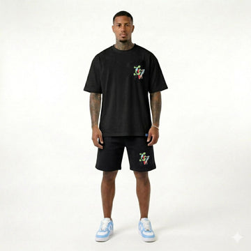 Compleu Bărbați Premium Negru – Tricou Oversized & Pantaloni Scurți | Luxury Streetwear
