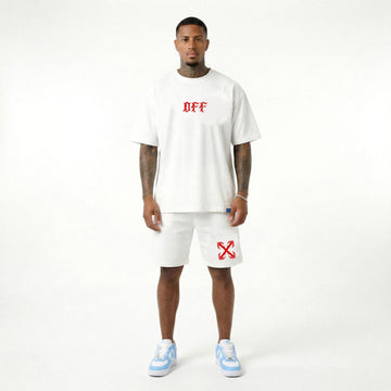 Compleu Bărbați Alb – Tricou Oversized & Pantaloni Scurți Streetwear