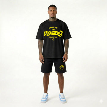 Compleu Bărbați Negru – Tricou Oversized & Pantaloni Scurți Streetwear