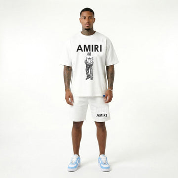 Compleu Bărbați Alb – Tricou Oversized & Pantaloni Scurți Streetwear