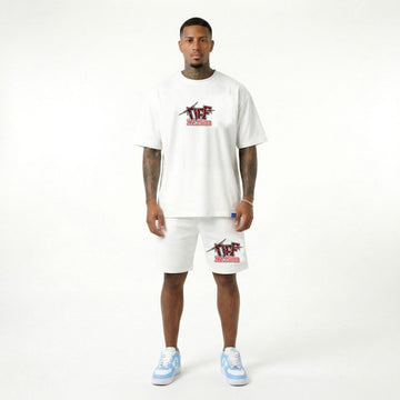Compleu Bărbați Alb – Tricou Oversized & Pantaloni Scurți Streetwear