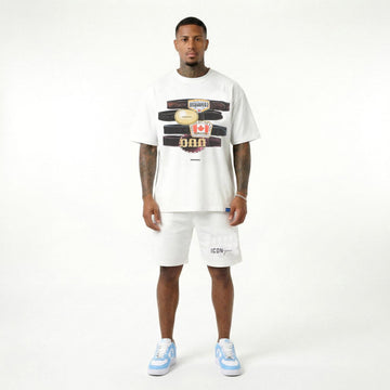 Compleu Bărbați Alb – Tricou Oversized & Pantaloni Scurți Streetwear