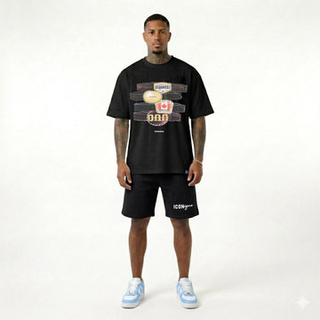 Compleu Bărbați Negru – Tricou Oversized & Pantaloni Scurți Streetwear Casual