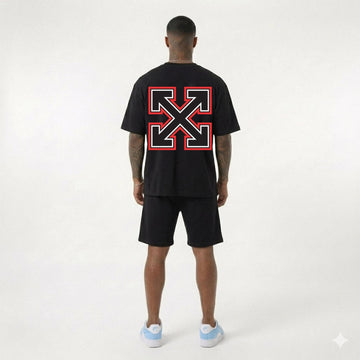 Compleu Bărbați Negru – Tricou Oversized & Pantaloni Scurți Streetwear Casual